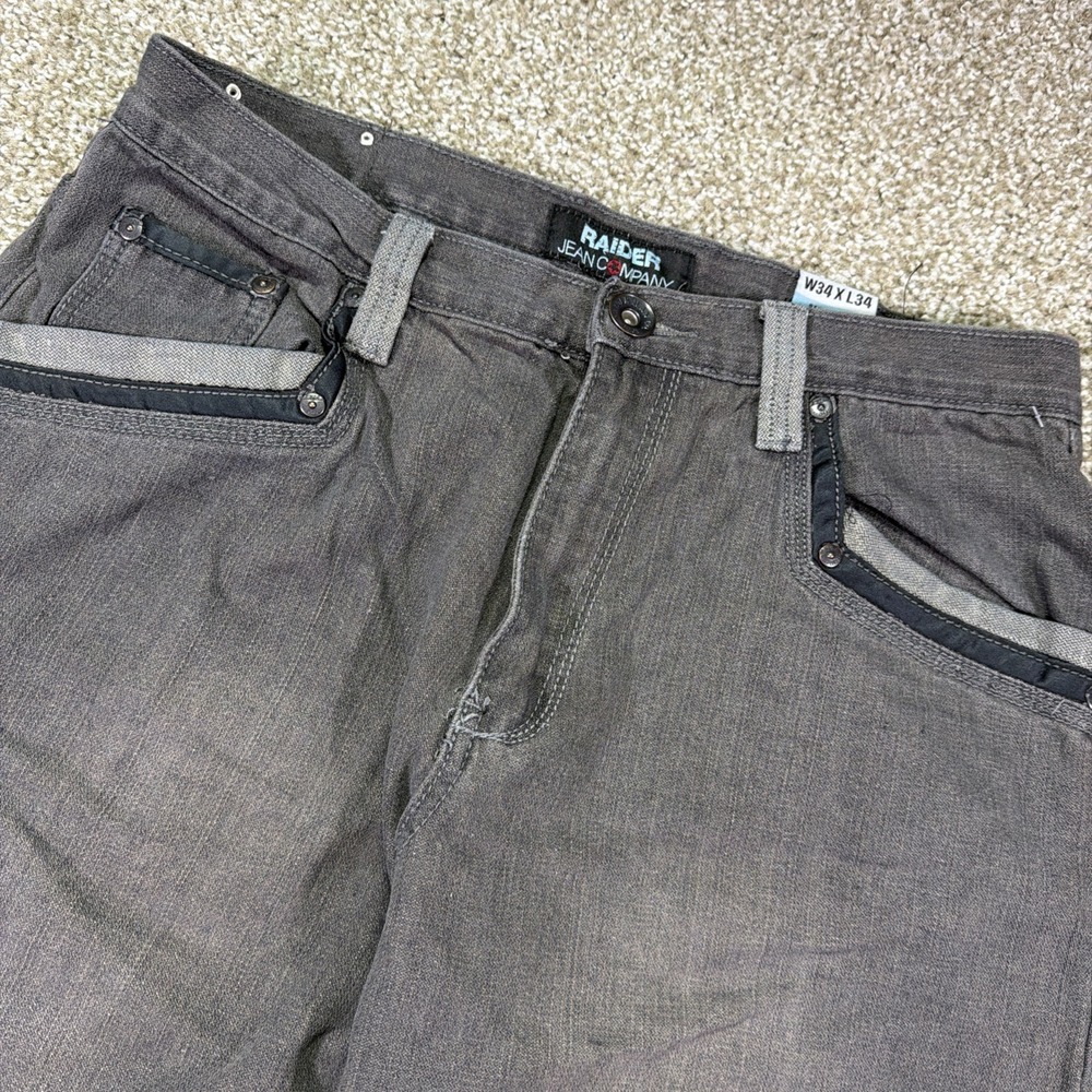 Y2K Raider Jeans Black Stonewashed Loose Fit Essentials Hiphop Style 34/32 - Picture 2 of 11